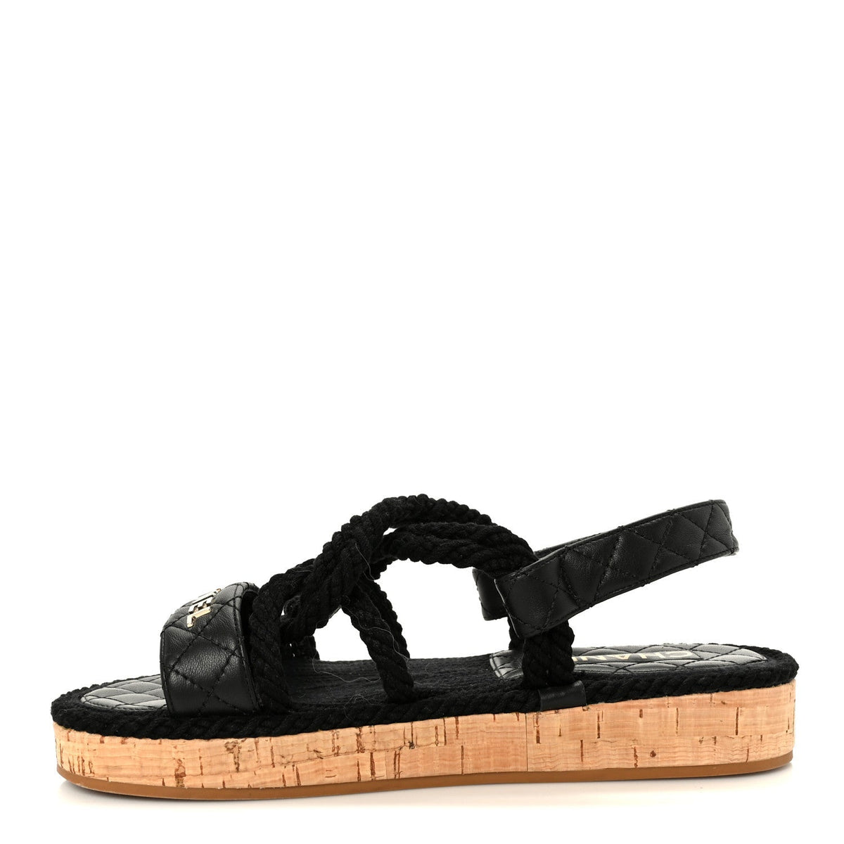 Chanel Cord Lambskin Women's Quilted Logo Sandals 37 Black