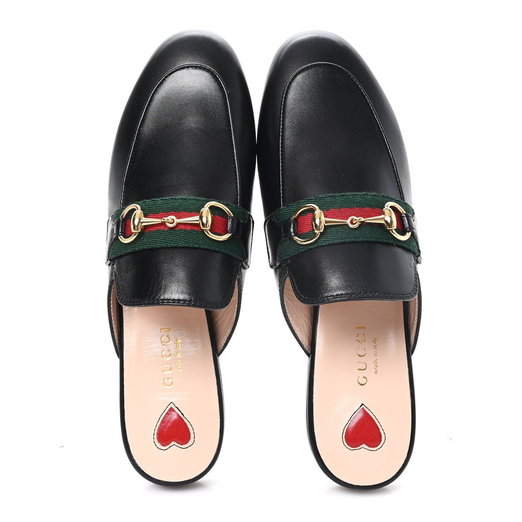 Gucci Malaga Kid Web Women's Princetown Slippers 35.5 Black