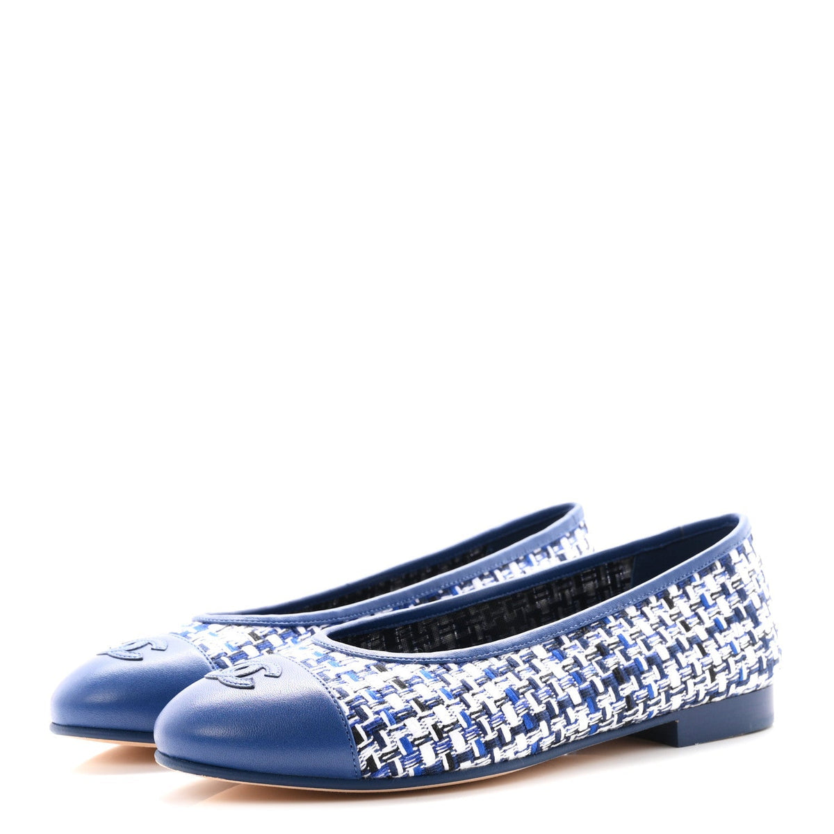 Chanel Tweed Lambskin CC Cap Toe Women's Flats
