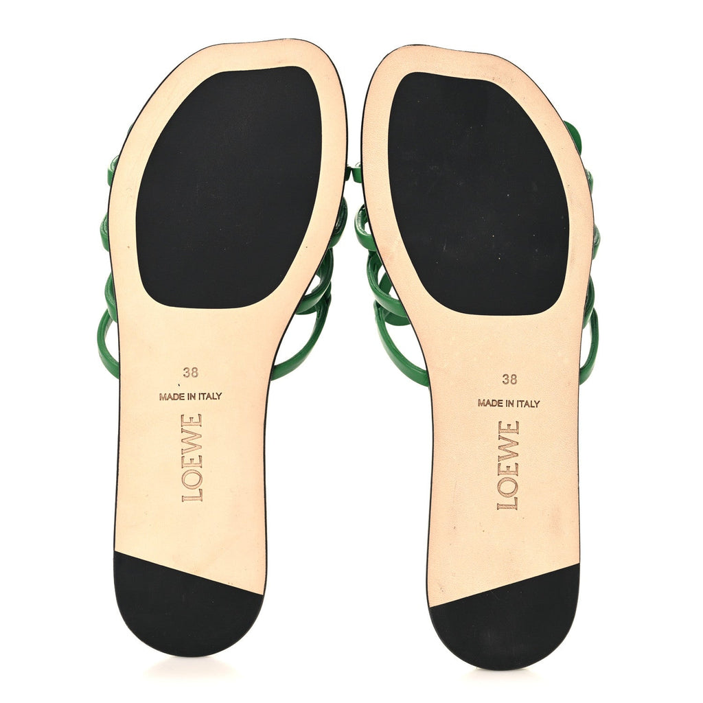 Loewe Calfskin Women's Paula's Ibiza Petal Anagram Caged Slide Sandals 38 Green