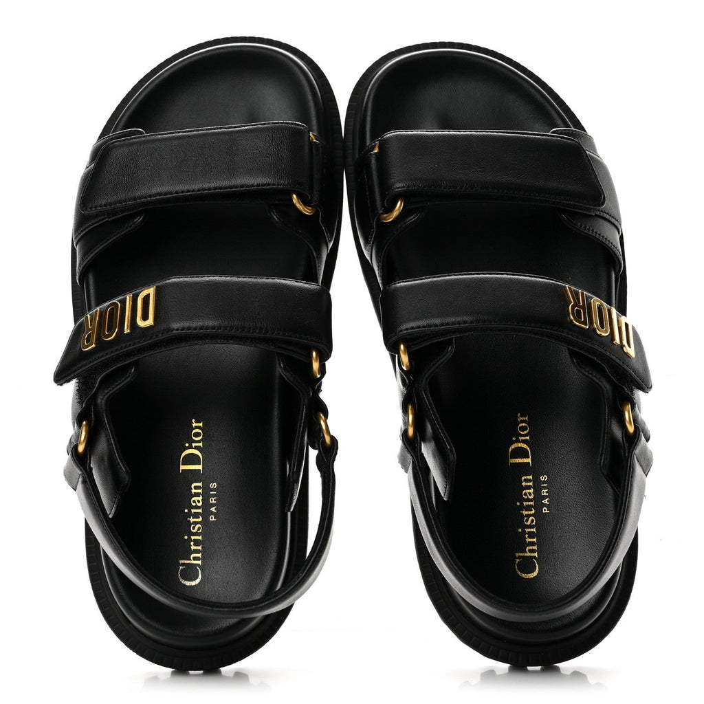 Christian Dior Lambskin Women's Dioract 10mm Sandals 36.5 Black
