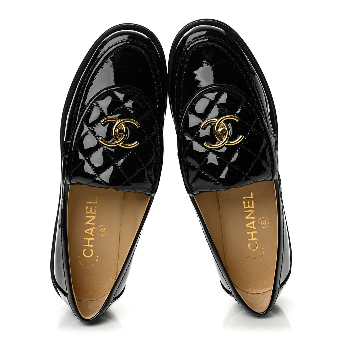 Chanel Patent Quilted CC Turnlock Women's Loafers Black