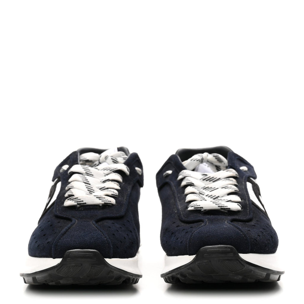 Chanel Fabric Suede Kidskin Women's CC Sneakers 41 Dark Navy White