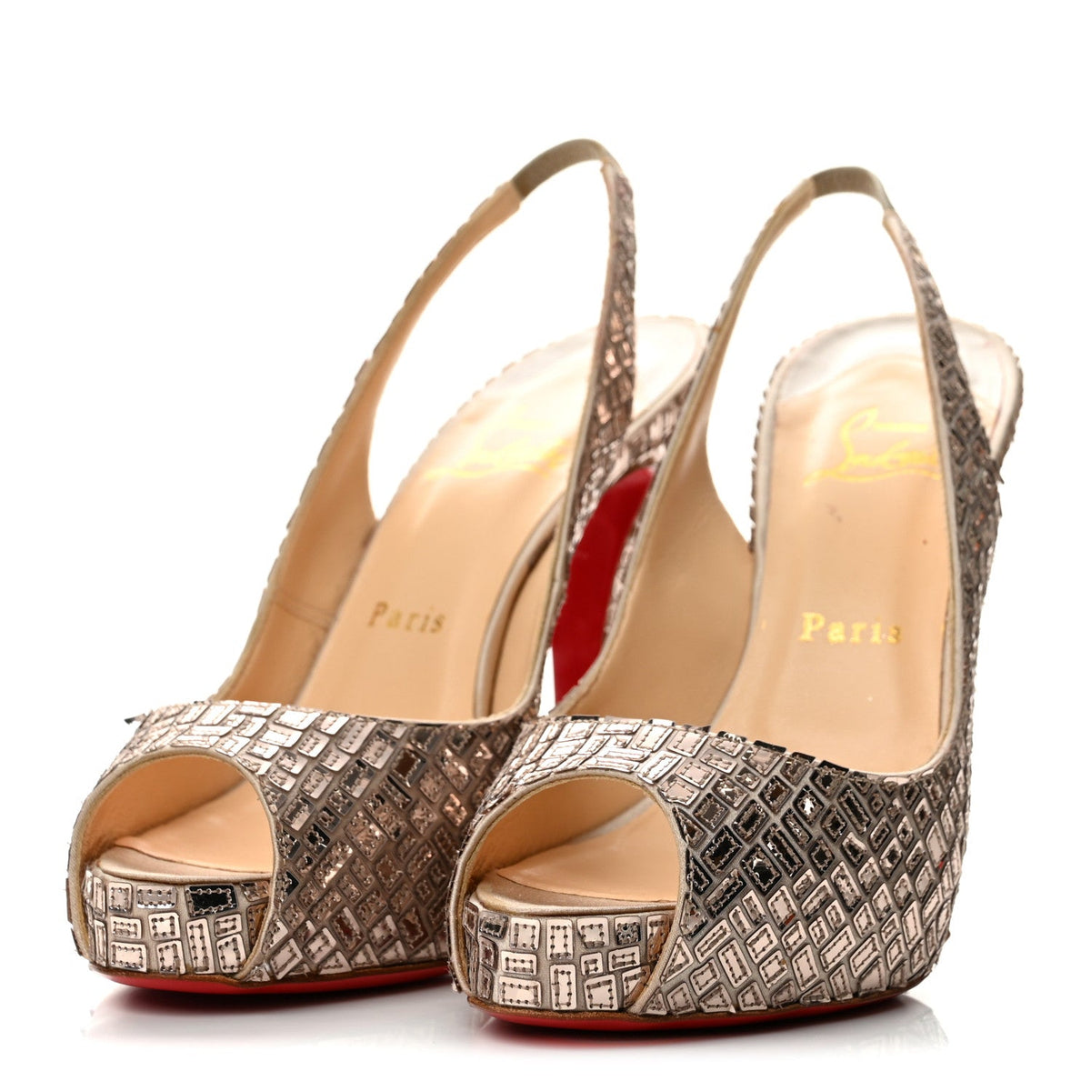 Christian Louboutin Satin Women's Mosaique No Prive 120 Pumps 37.5 Silver