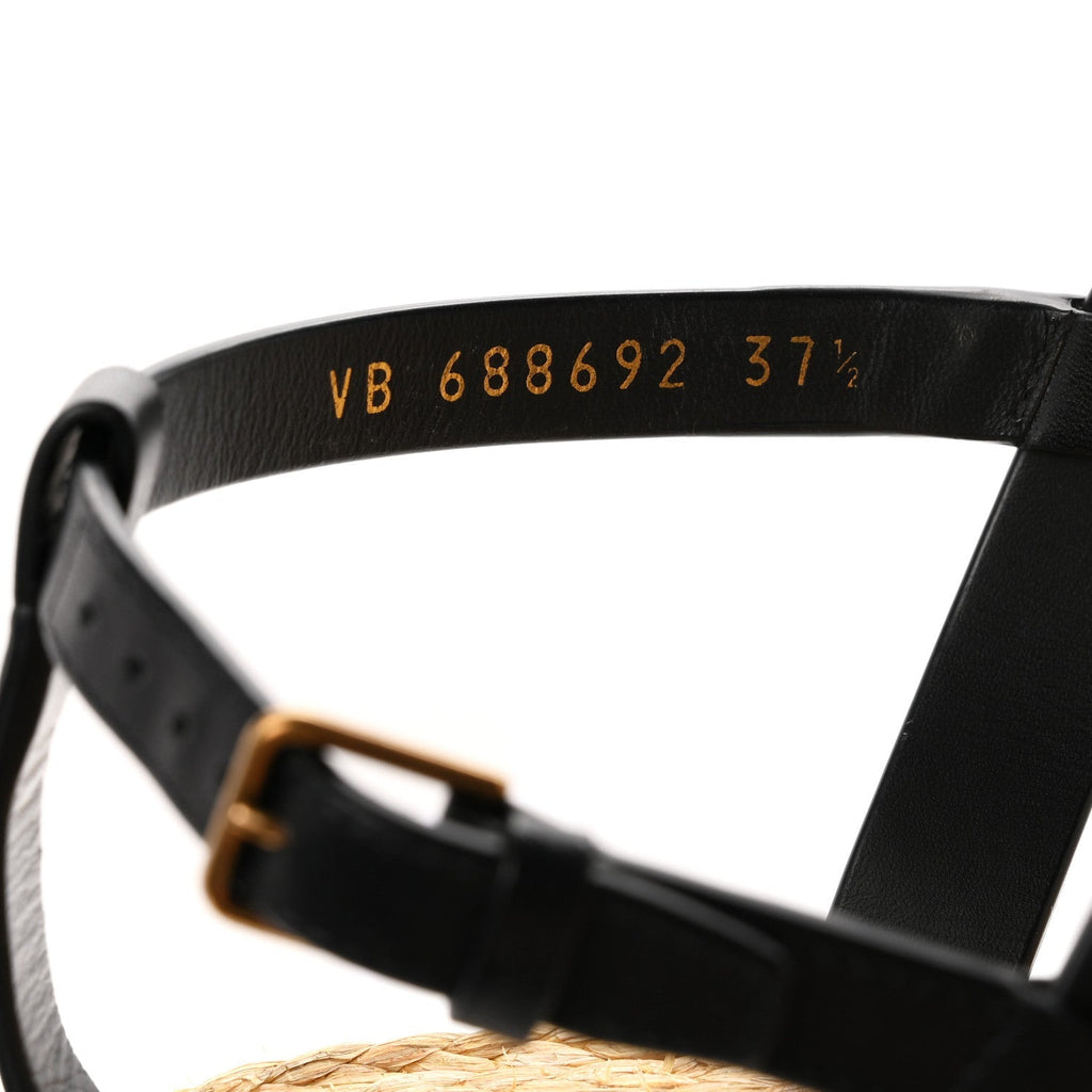 Saint Laurent Calfskin Raffia Cassandra Women's Sandals Black