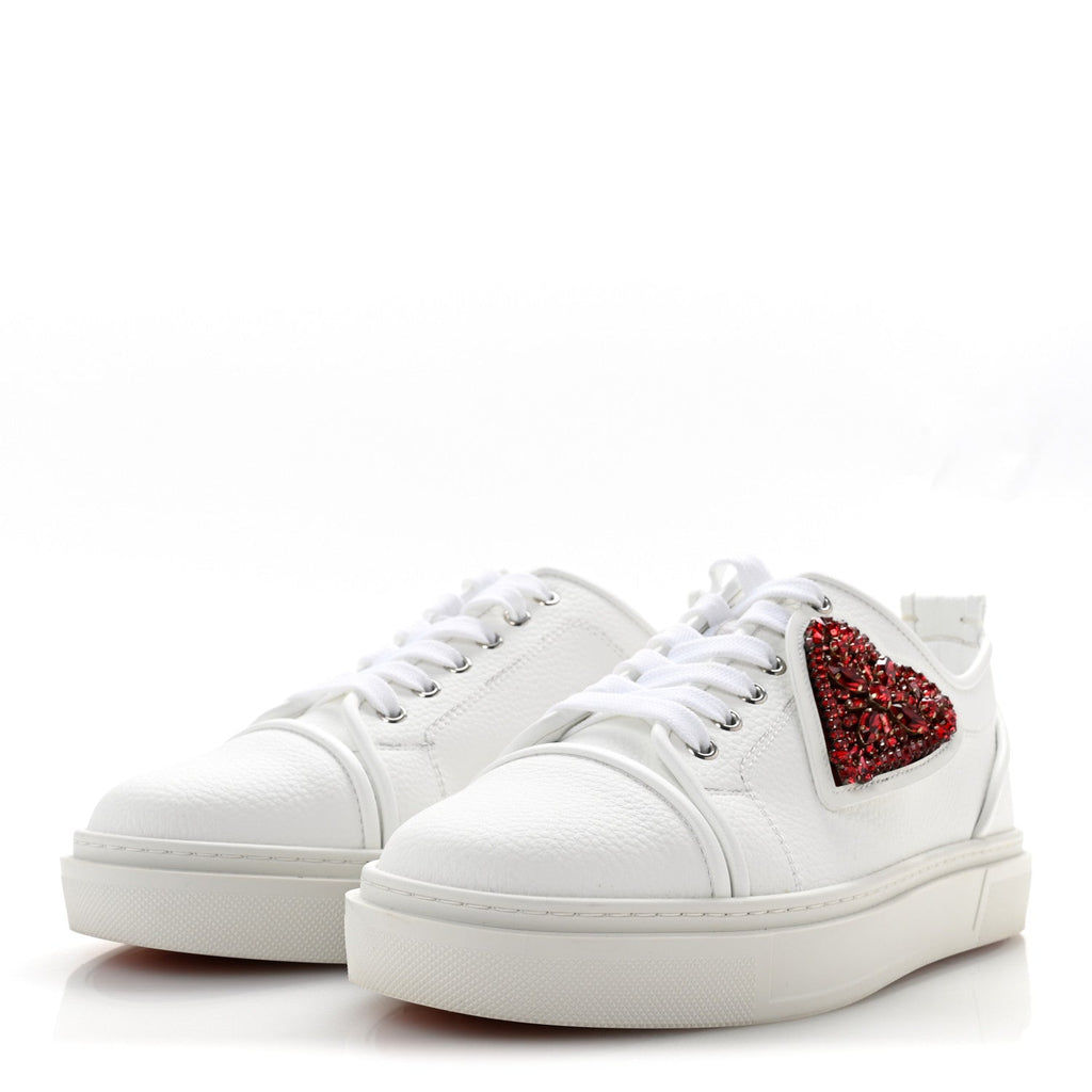 Christian Louboutin Calfskin Men's Adolon Junior Heart Low Top Sneakers 43 White