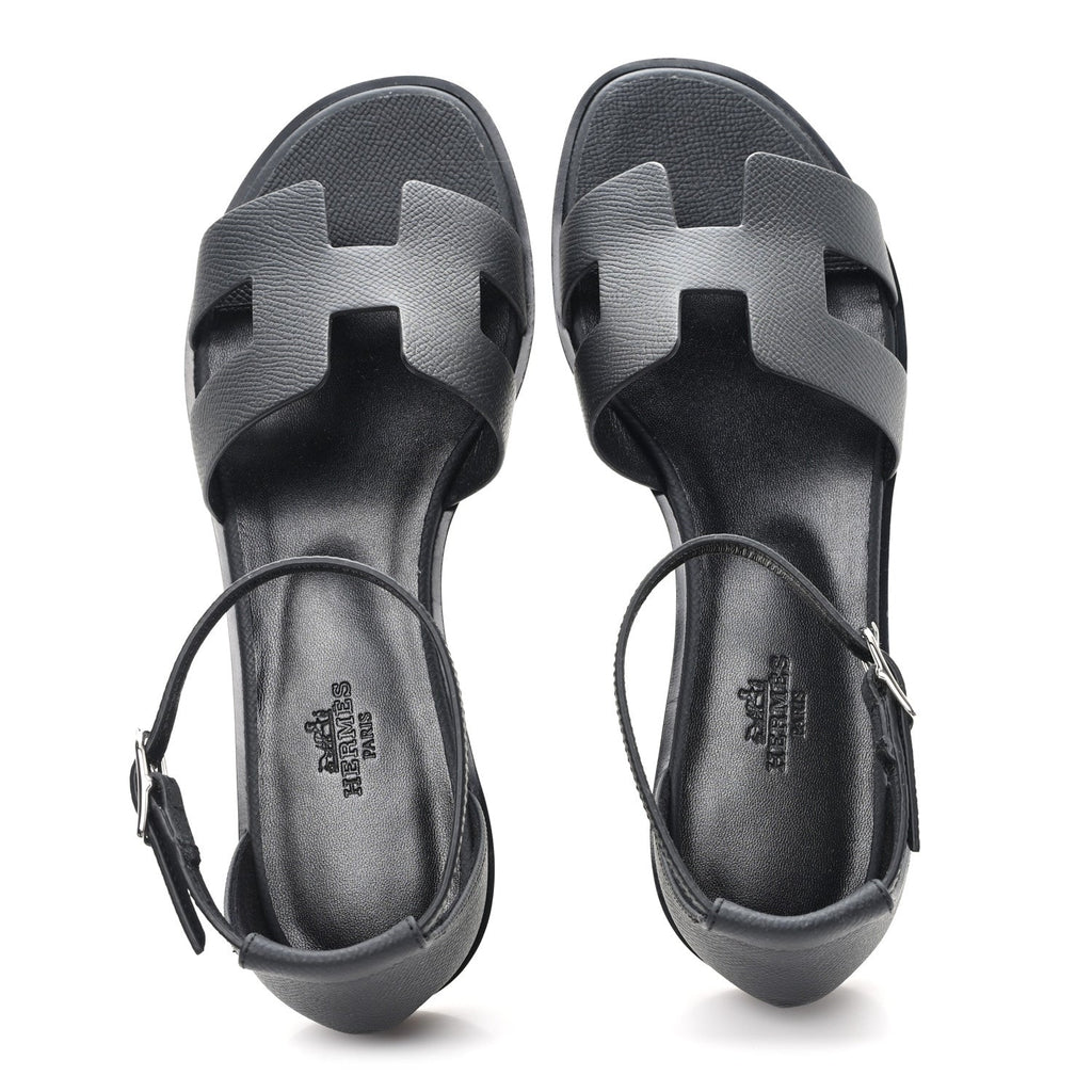 Hermes Epsom Calfskin Women's Santorini Sandals 38 Black