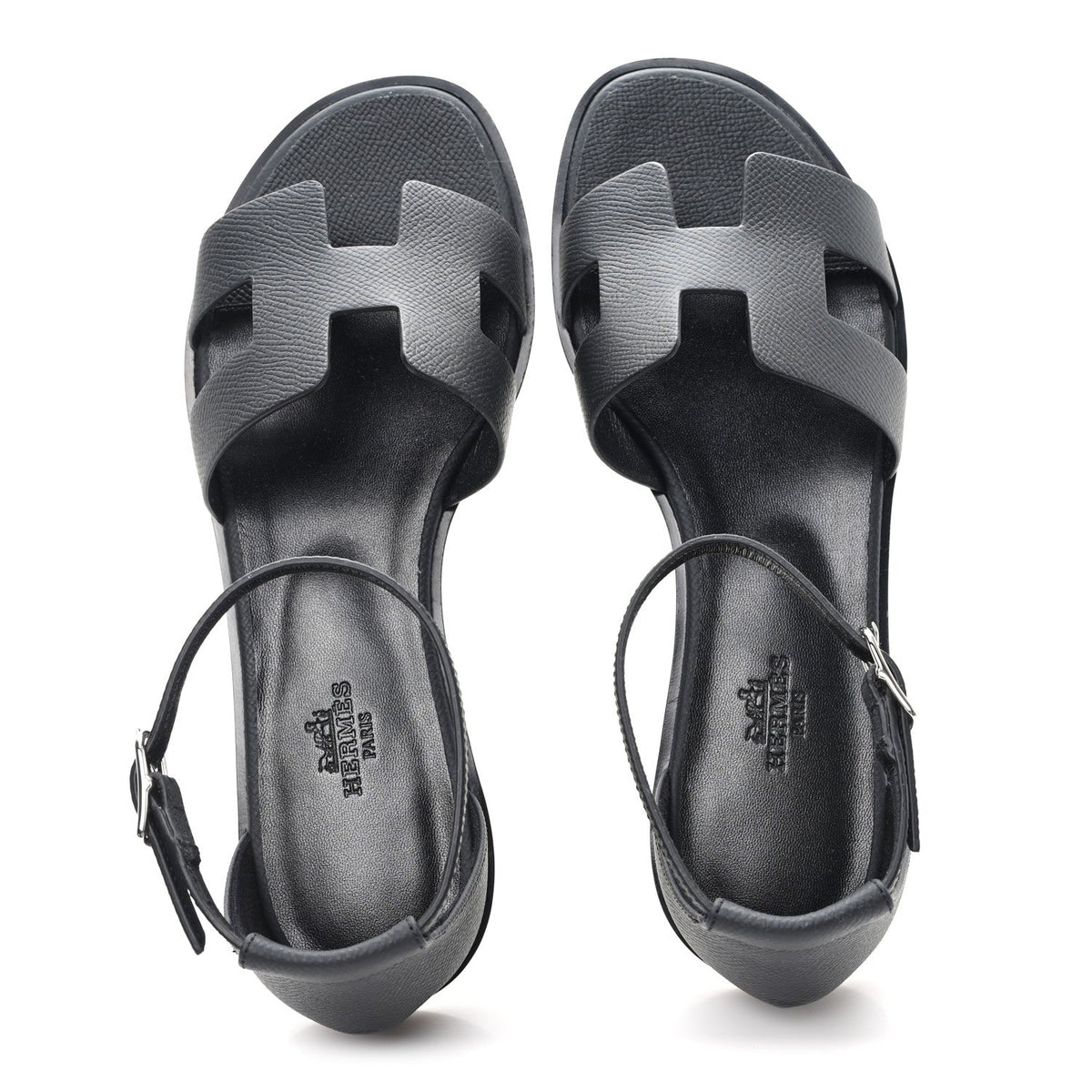 Hermes Epsom Calfskin Women's Santorini Sandals 38 Black