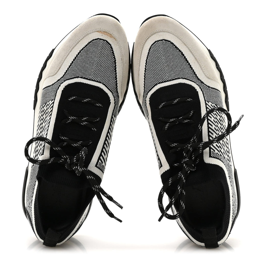 Hermes Knit Goatskin Men's Addict Sneakers 41 Black White