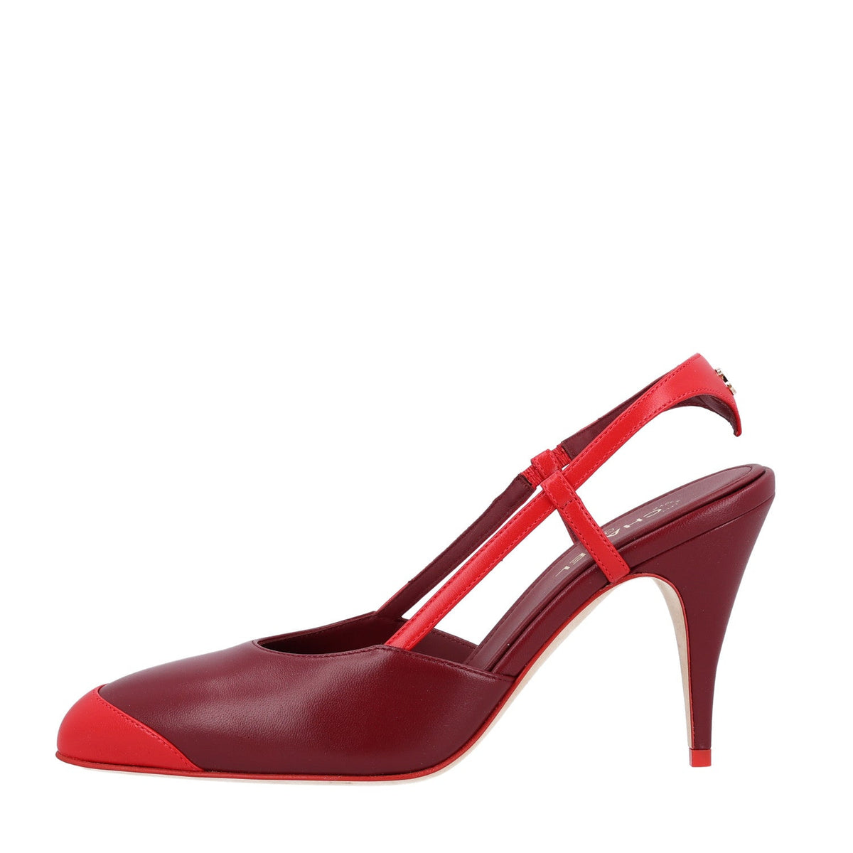 Lambskin Cap Toe CC Slingback Pumps Burgundy Red