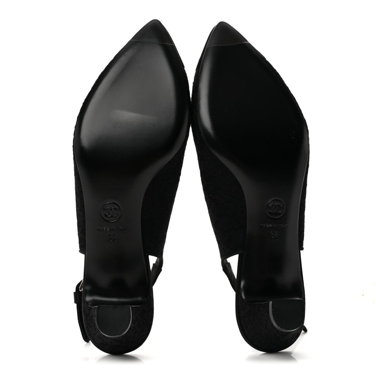 Chanel Lace Women's Camellia CC Slingback Pumps 38 Black