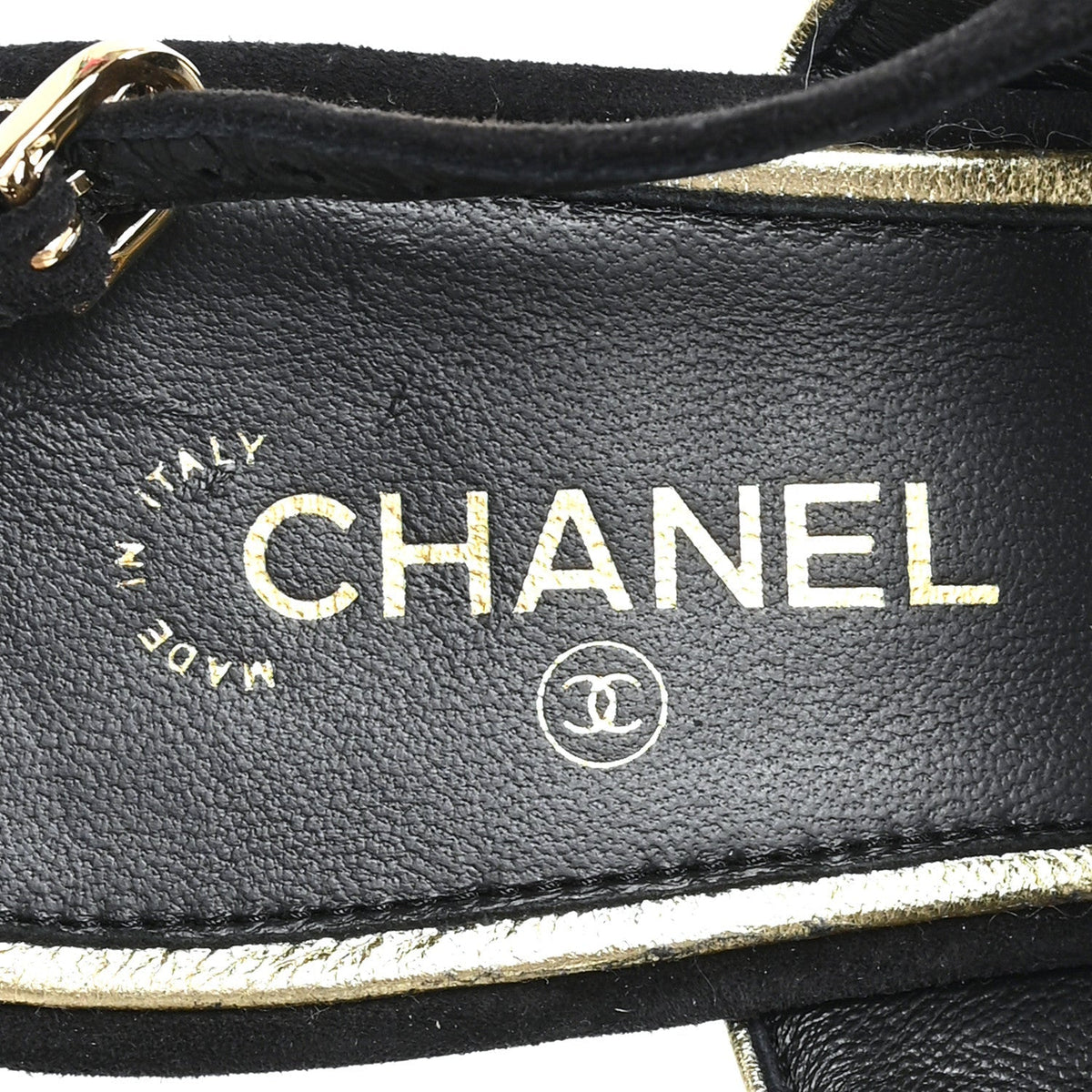 Chanel Suede Women's CC Bow Slingback Pumps 37.5 Black Gold