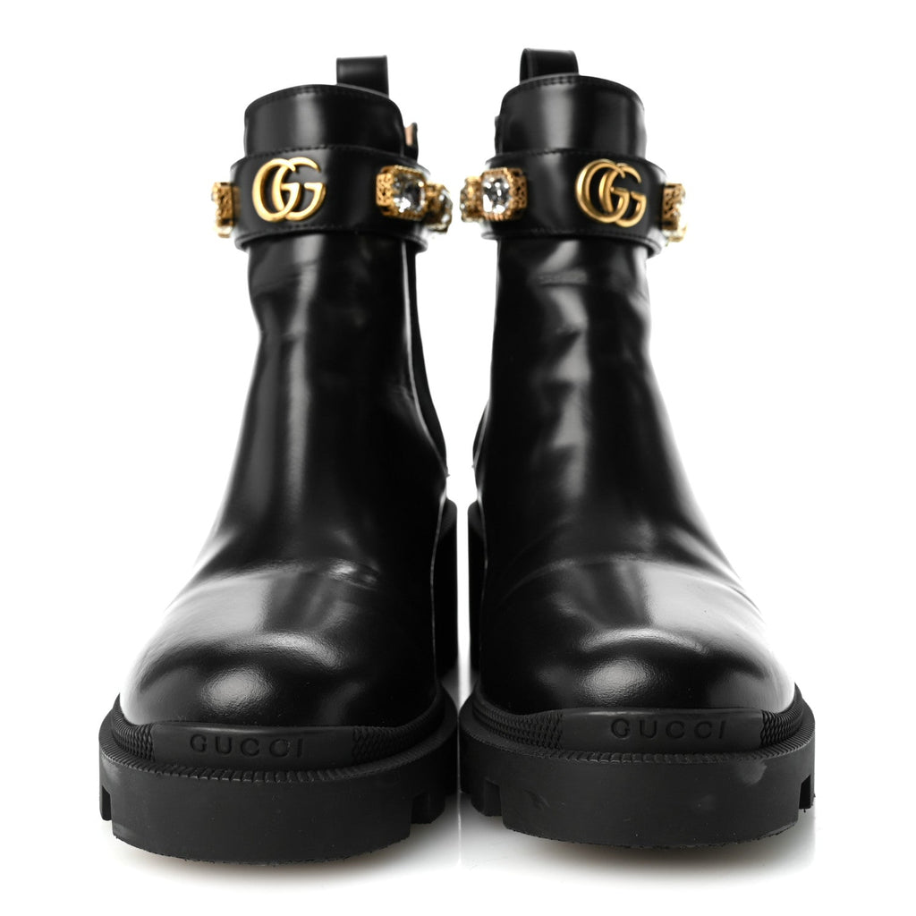 Gucci Calfskin Crystal GG Women's Trip Chelsea Boots 36.5 Black
