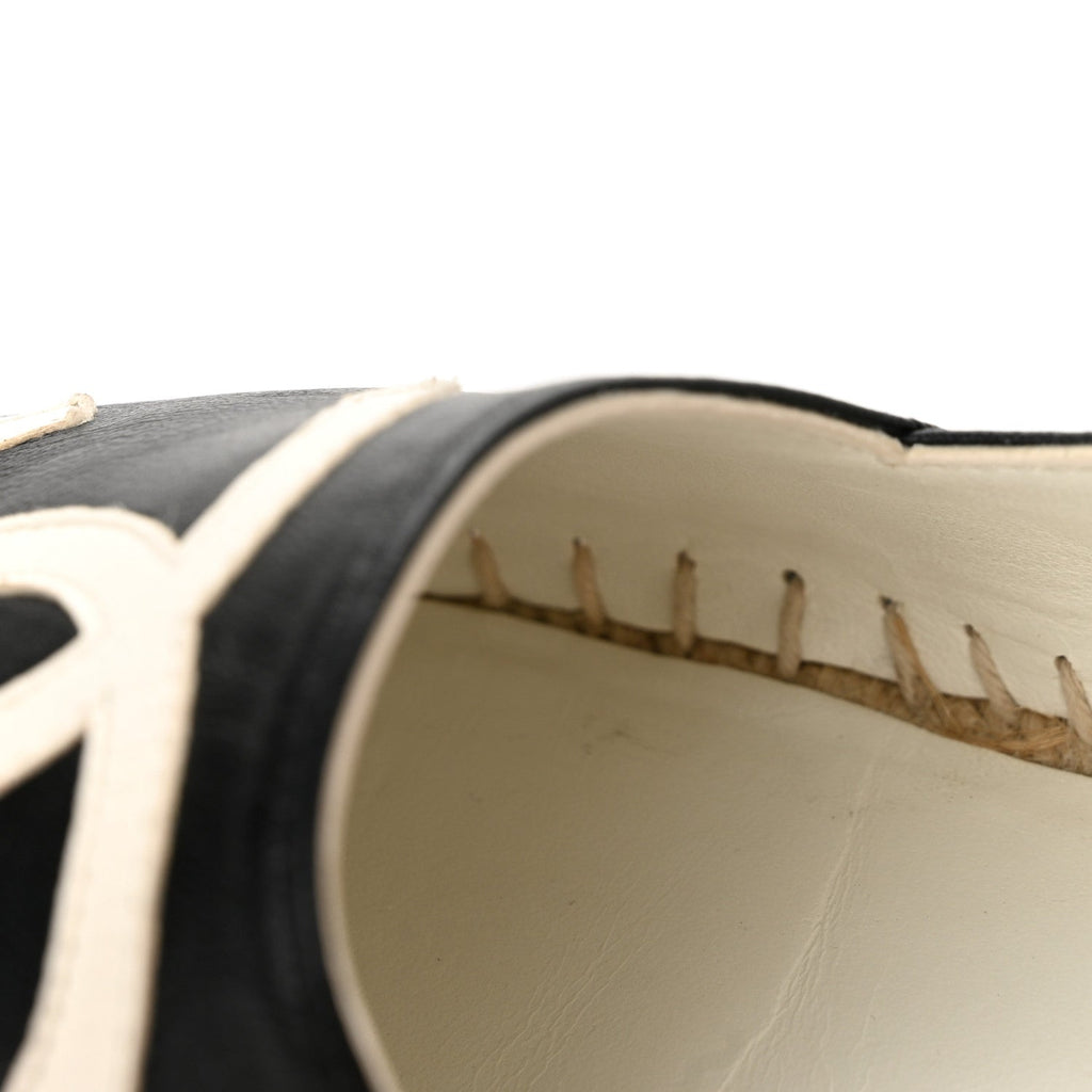 Chanel Lambskin CC Women's Espadrilles 37 Black White Dark Grey