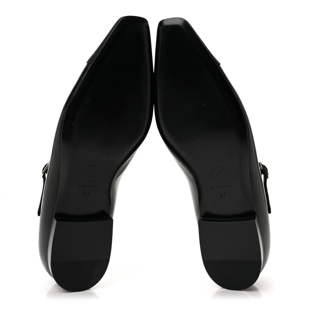 Chanel Lambskin Grosgrain Cap Toe Women's CC Mary Jane Flats 39.5 Black
