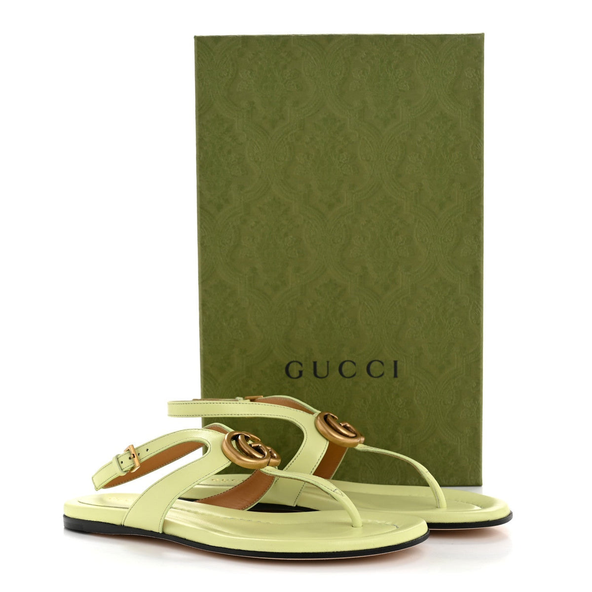 Gucci Calfskin Women's Double G Thong Flat Sandals 35 Pistachio Green