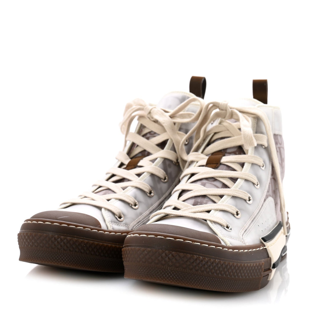 Christian Dior Technical Canvas Men's Oblique B23 High Top Sneakers 42 Brown Beige