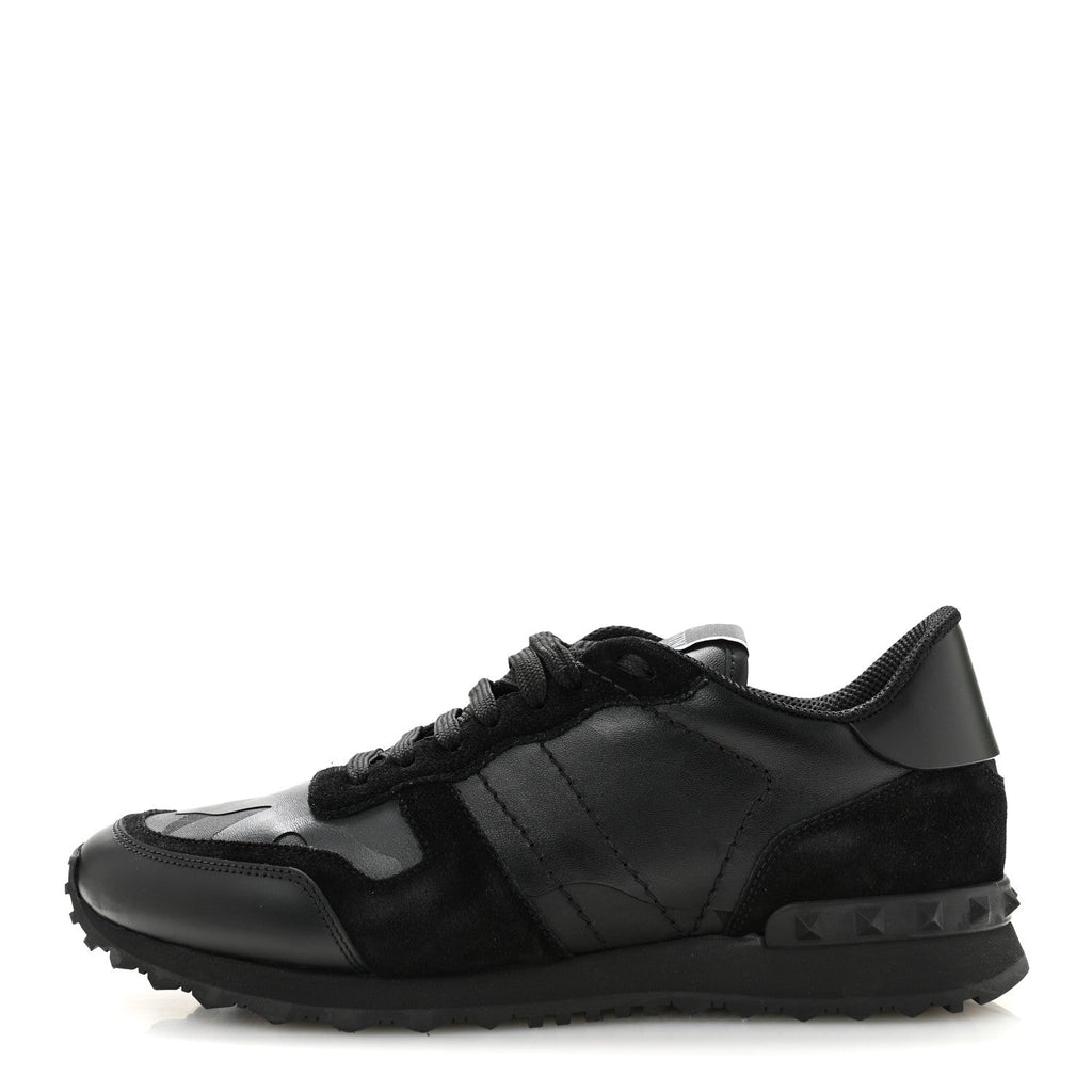 Valentino Garavani Suede Men's Camouflage Rockrunner Sneakers 41 Black