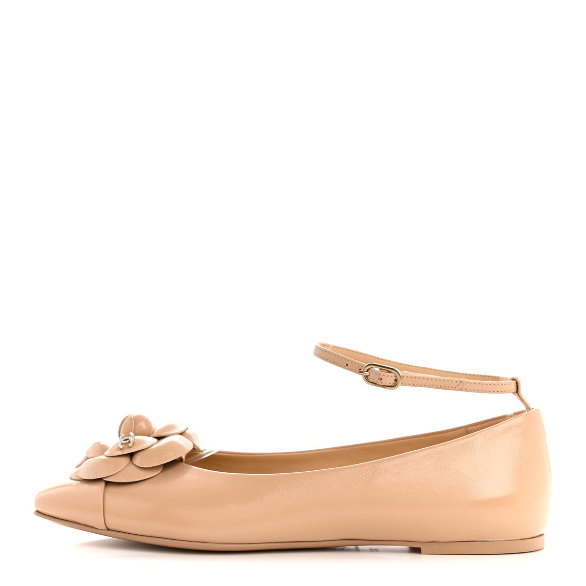 Chanel Shiny Calfskin Camellia Women's Ballerina Flats Beige