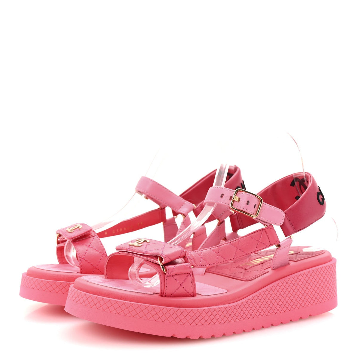 Chanel Lambskin Logo Women's Platform Sandals 39 Pink Red