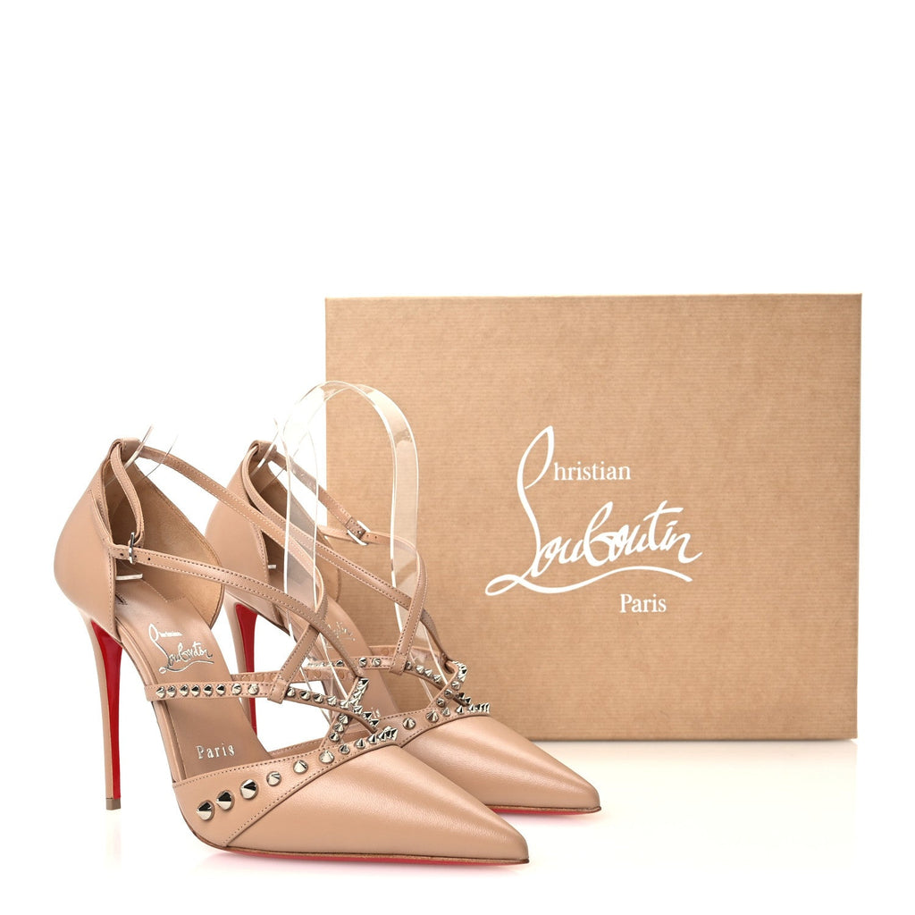 Christian Louboutin Nappa Studded Women's Tatooshka 100 Pumps 38.5 Blush