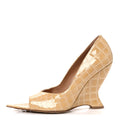 Bottega Veneta Gloss Calfskin Women's Punta Wedge Heel Sandals 41 Praline