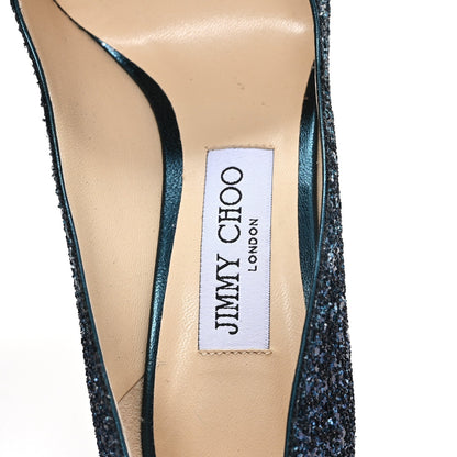 Jimmy Choo Glitter Women's Romy 100 Pumps 37.5 Peacock Navy