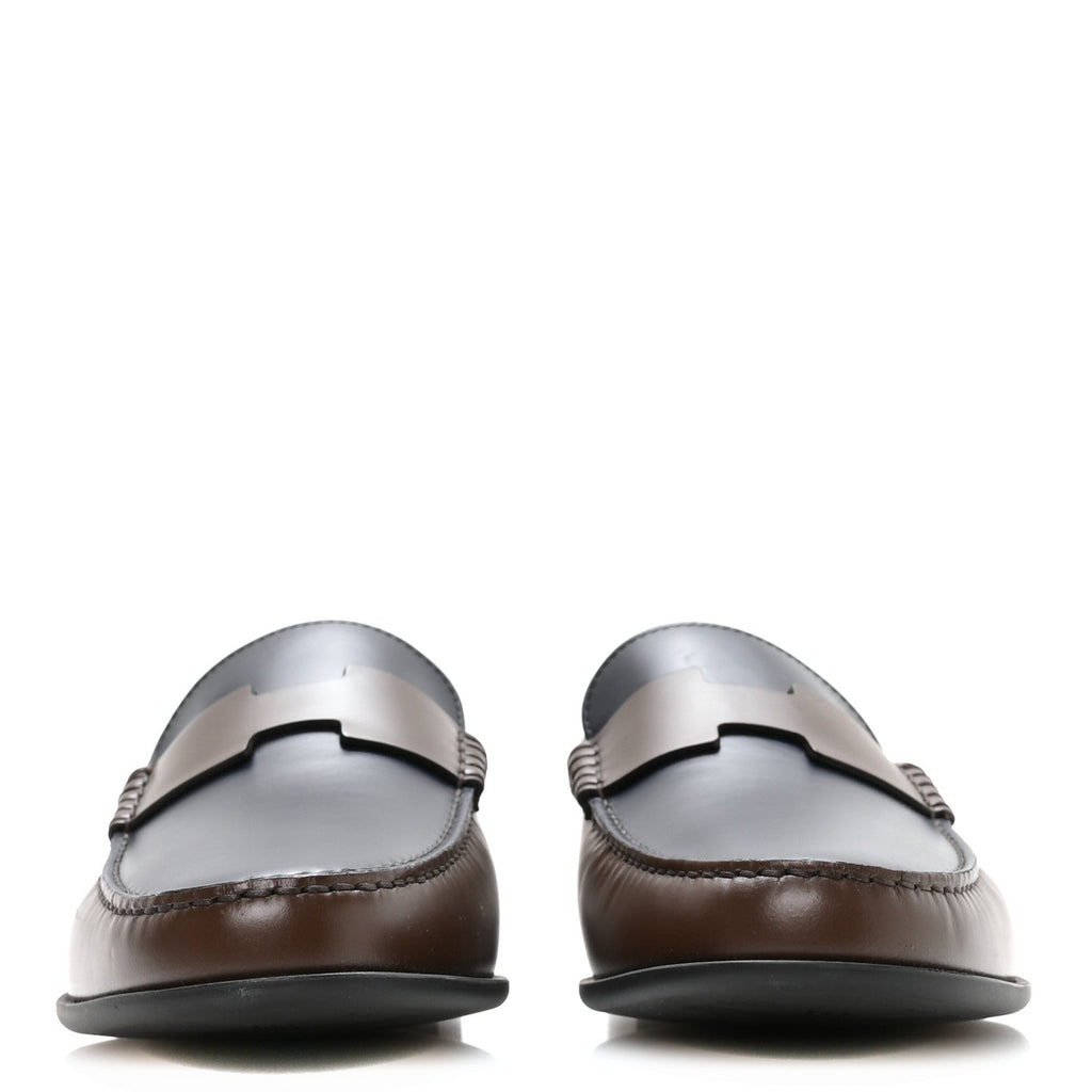 Hermès Calfskin Men's Duke Loafers 42 Marron Ébène Marine