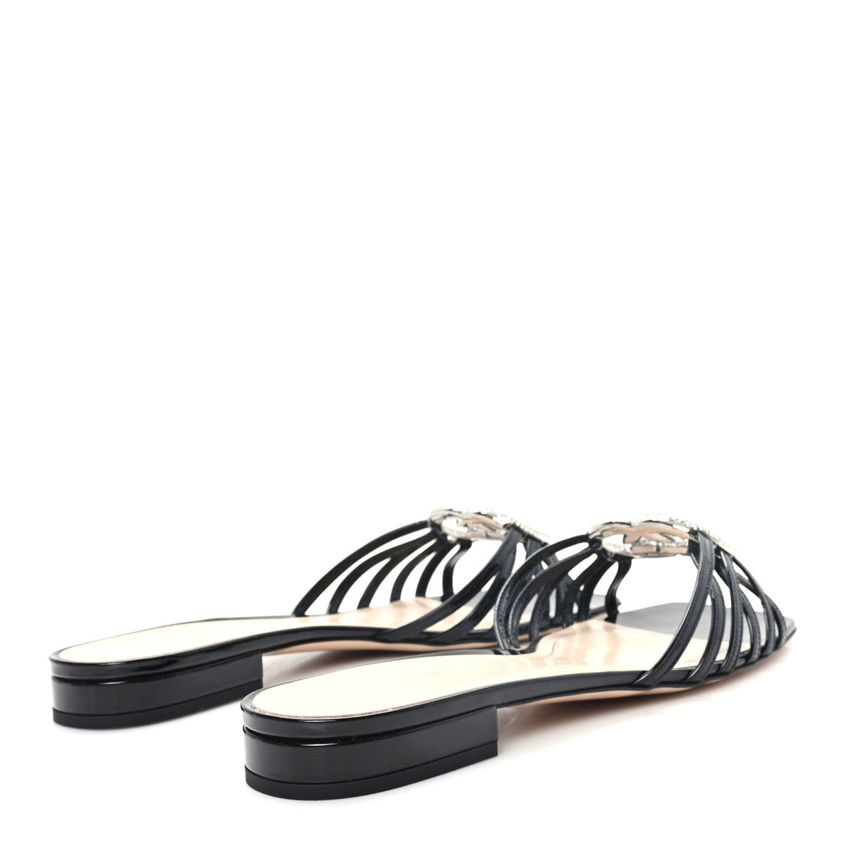 Gucci Vernice Crystal Women's Interlocking G Slide Sandals 40 Black