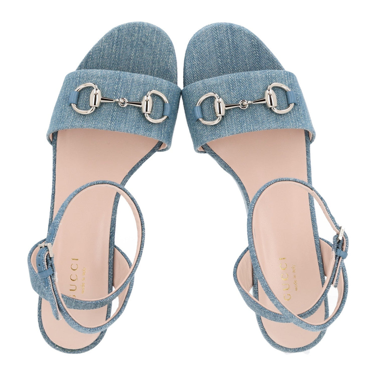 Gucci Denim Women's Horsebit Flatform Sandals 36 Old Azure