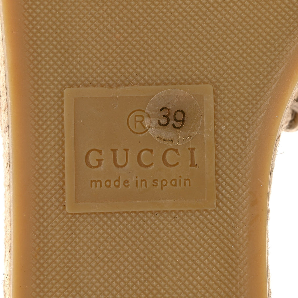 Gucci Straw Elaphe Women's GG Marmont Slide Sandals 39 Natural Cream Brown