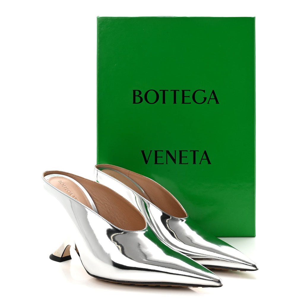 Bottega Veneta Laminated Calfskin Women's Rocket Mule Pumps 37.5 Silver