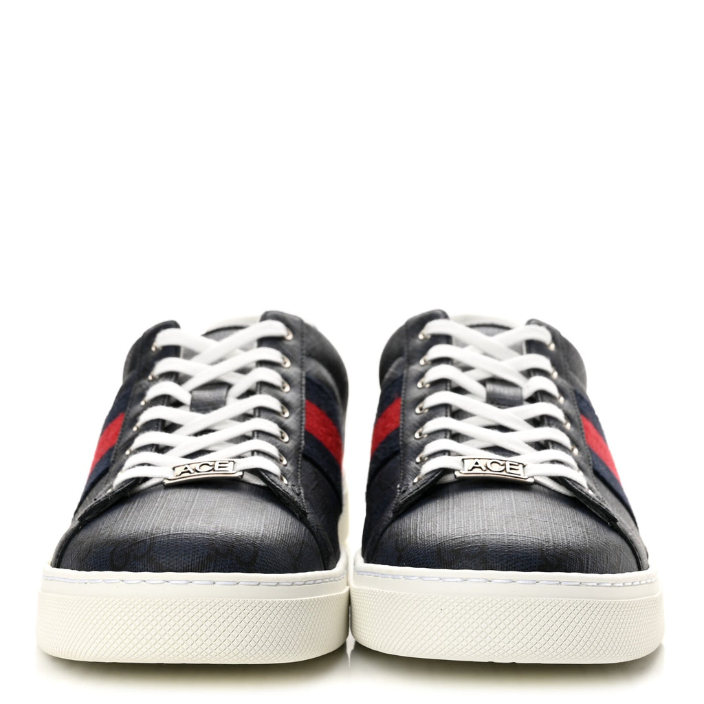 Gucci Monogram Canvas Men's Web New Ace Sneakers 8 Dark Blue