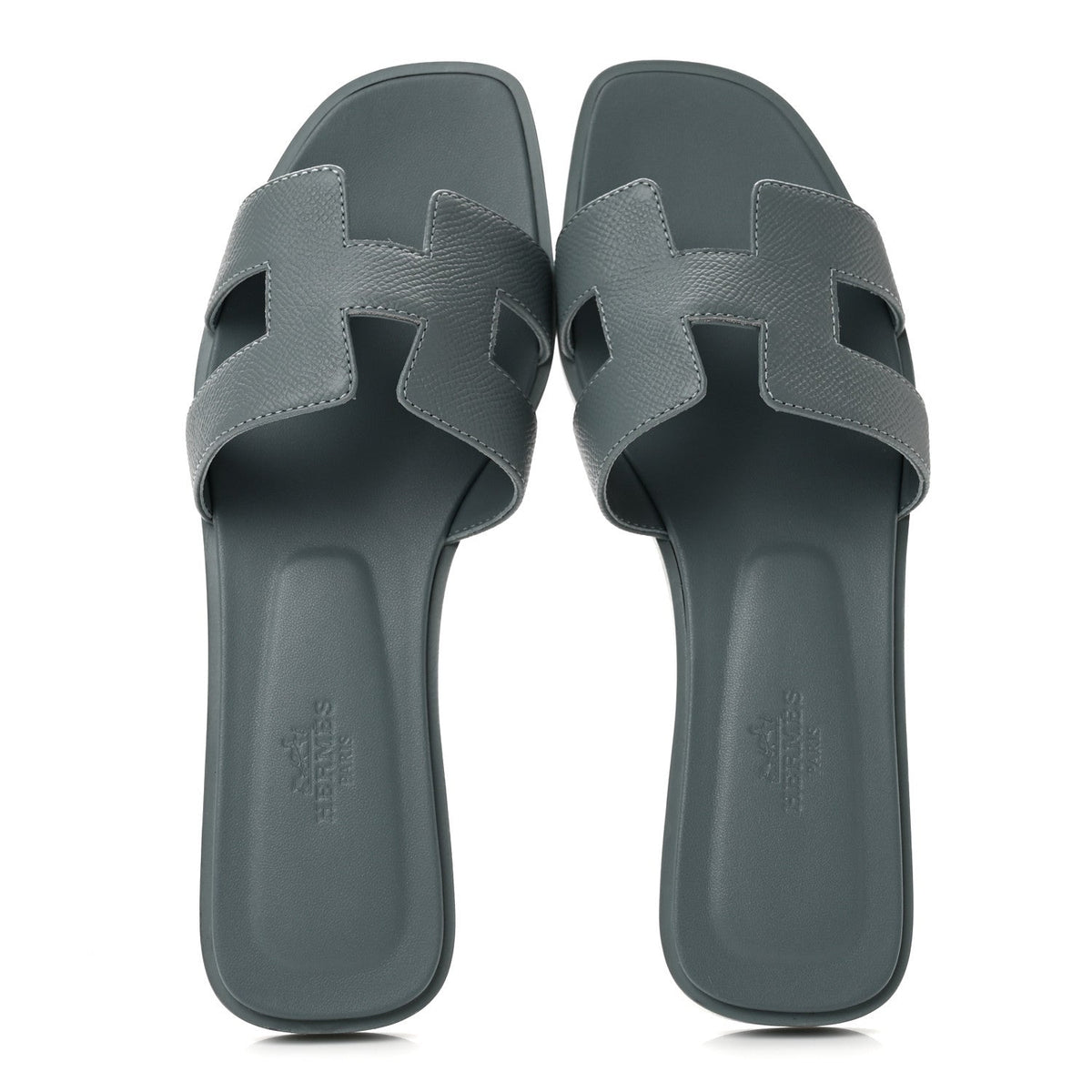 Hermes Epsom Calfskin Women's Oran Sandals 37.5 Gris Antarctique