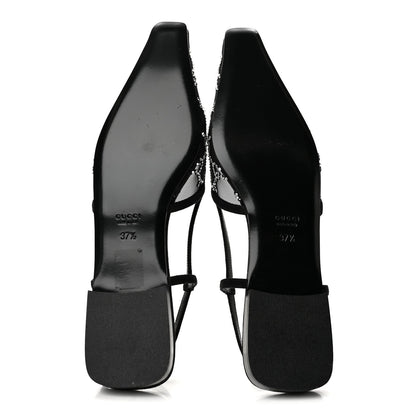 Gucci Suede Mesh Women's Crystal GG Demi Ballet Flats 37.5 Black