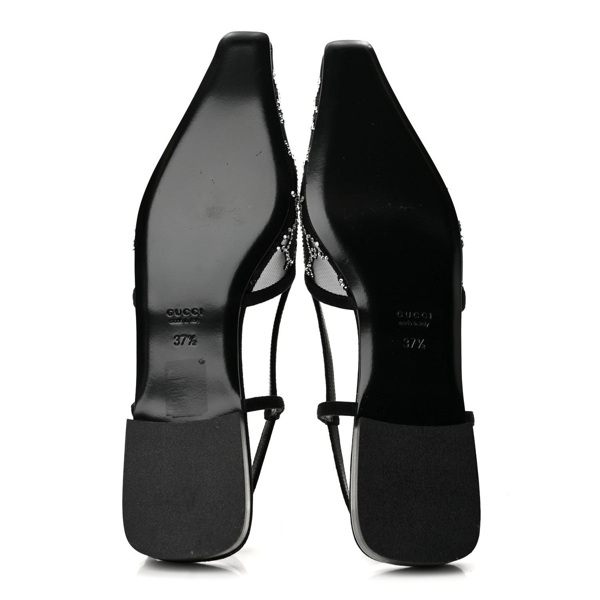 Gucci Suede Mesh Crystal Women's GG Demi Ballet Flats 37.5 Black
