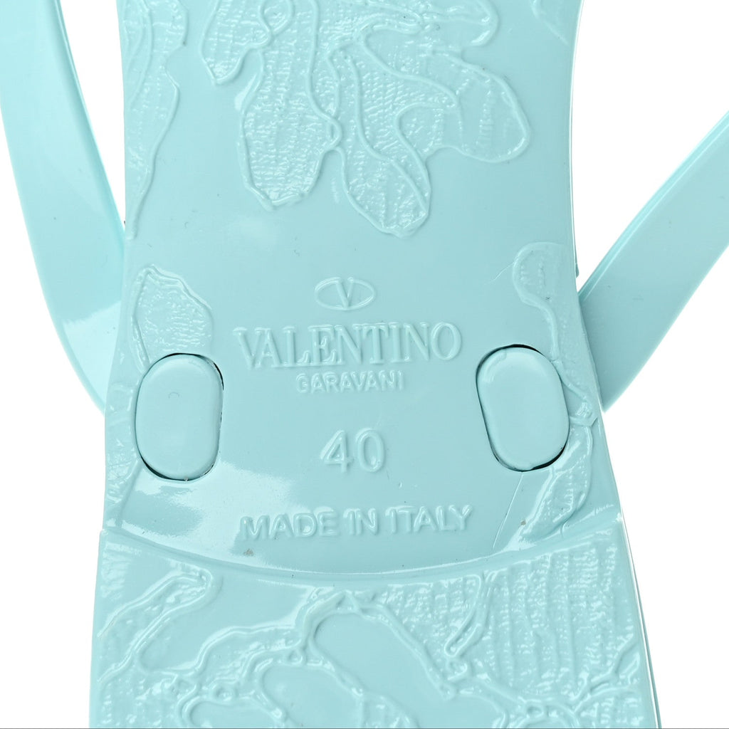 Valentino Garavani PVC Women's Jelly Rockstud Bow Thong Sandals 40 Light Blue