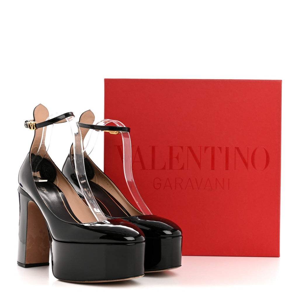 Valentino Garavani Patent Women's Tan-Go 155mm Platform Pumps 41 Black