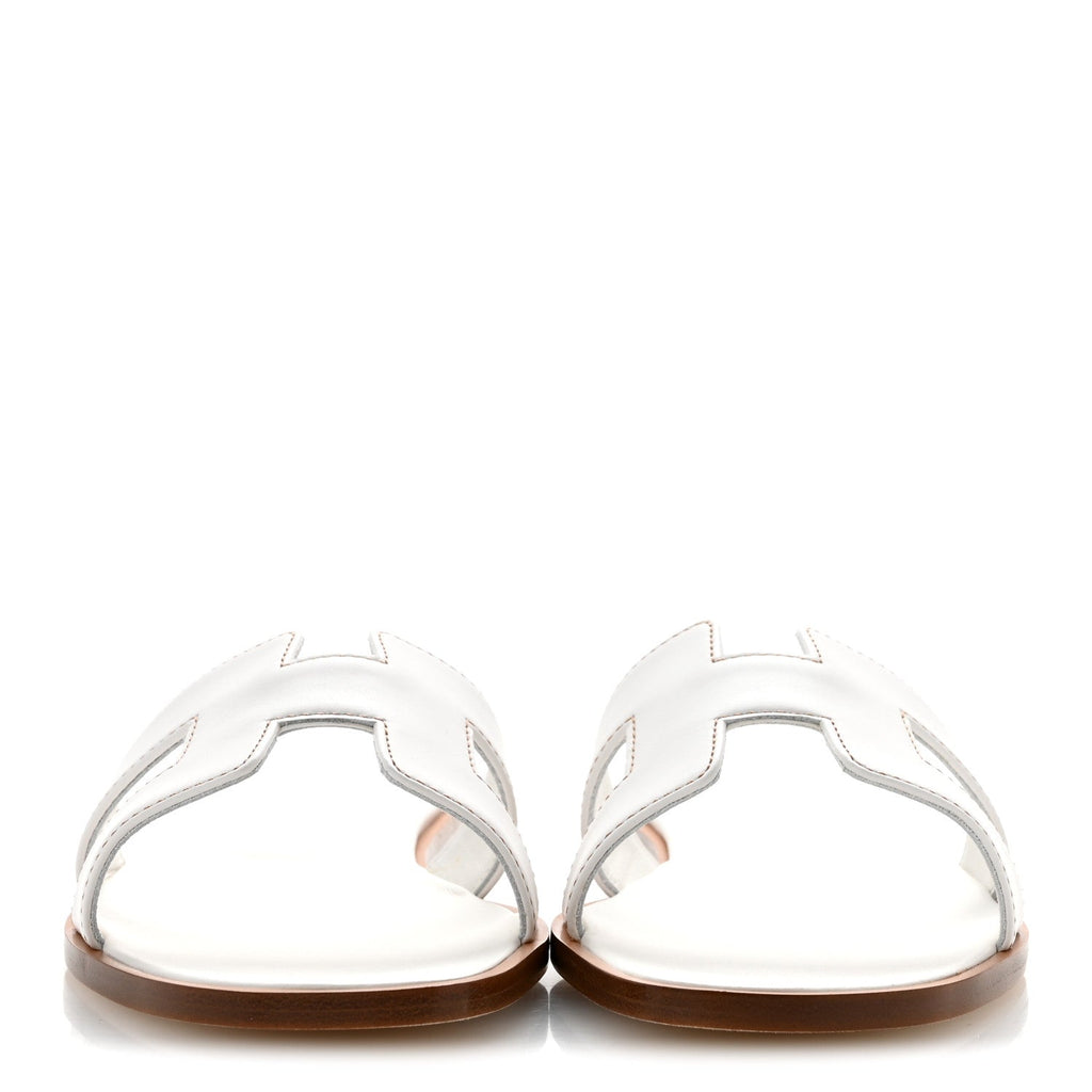 Hermes Box Calfskin Women's Oran Sandals 36 White