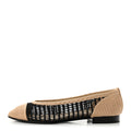 Chanel Raffia Cap Toe Women's Ballerina Flats Black Beige