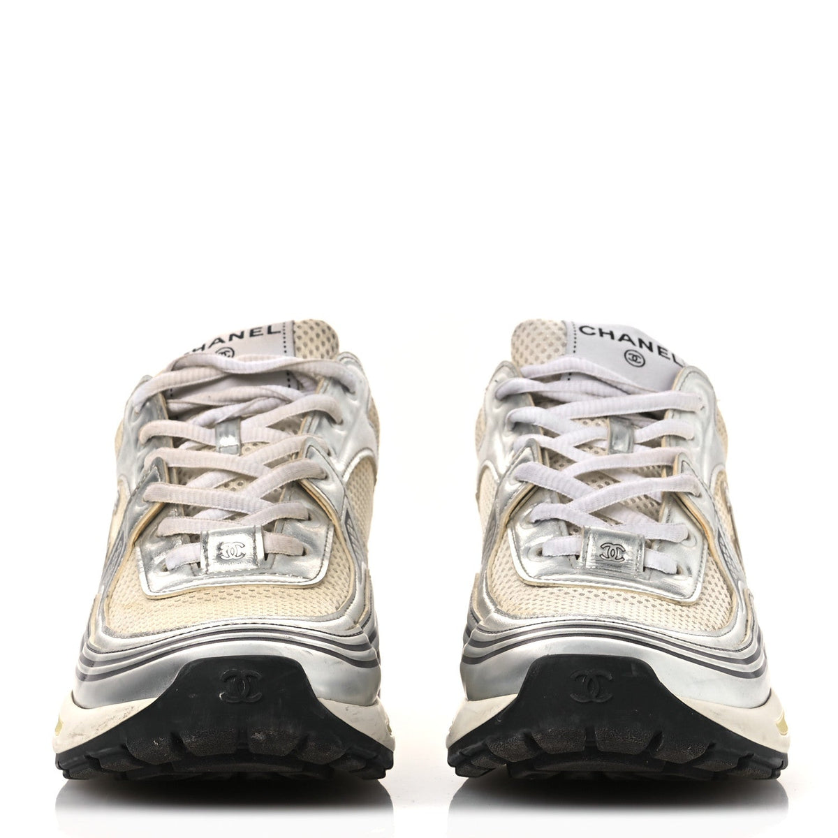 Chanel Fabric Laminated Calfskin Stretch CC Women's Sneakers