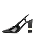 Patent Calfskin Slingback CC Cutout Pumps Black