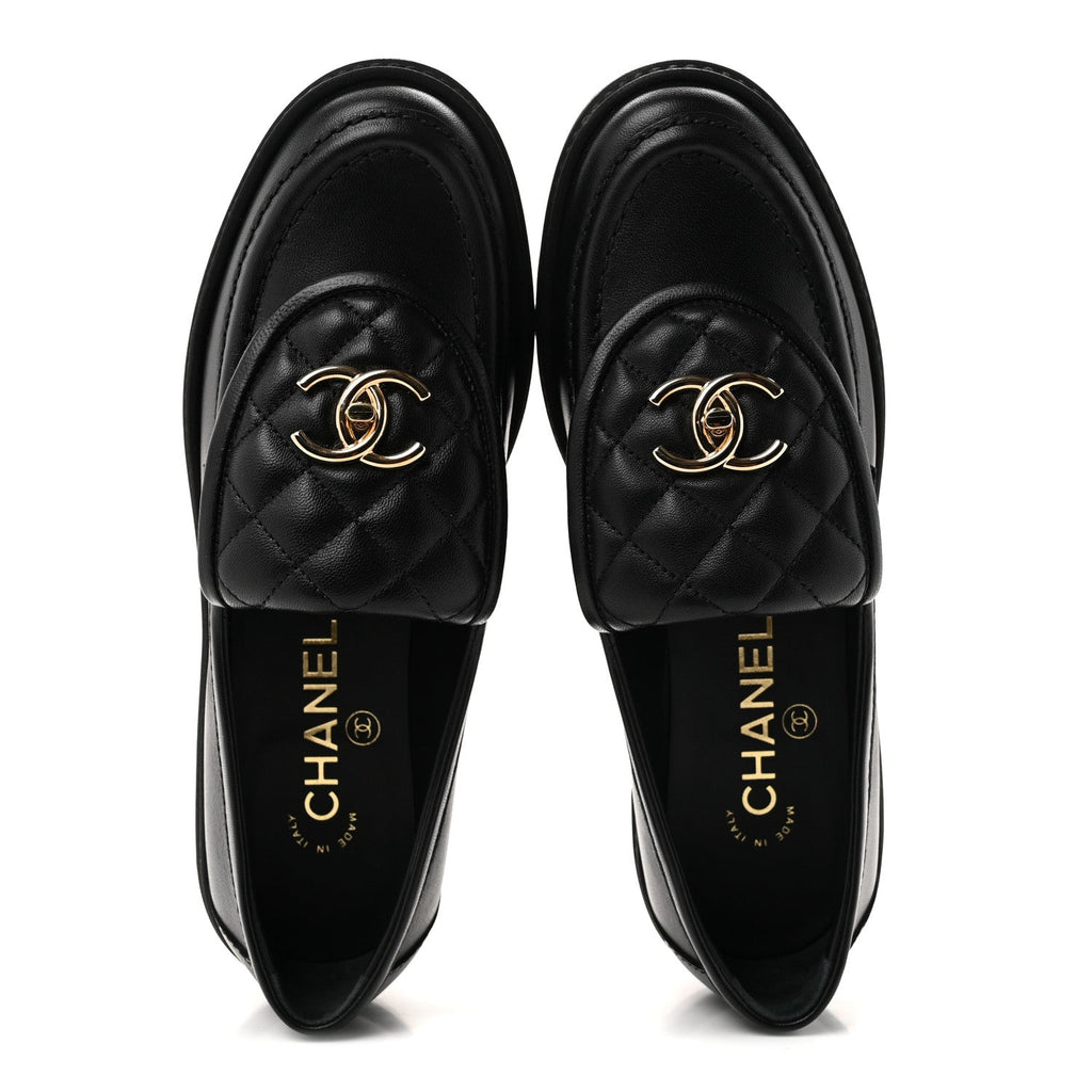 Chanel Lambskin Quilted CC Turnlock Women's Loafers Black