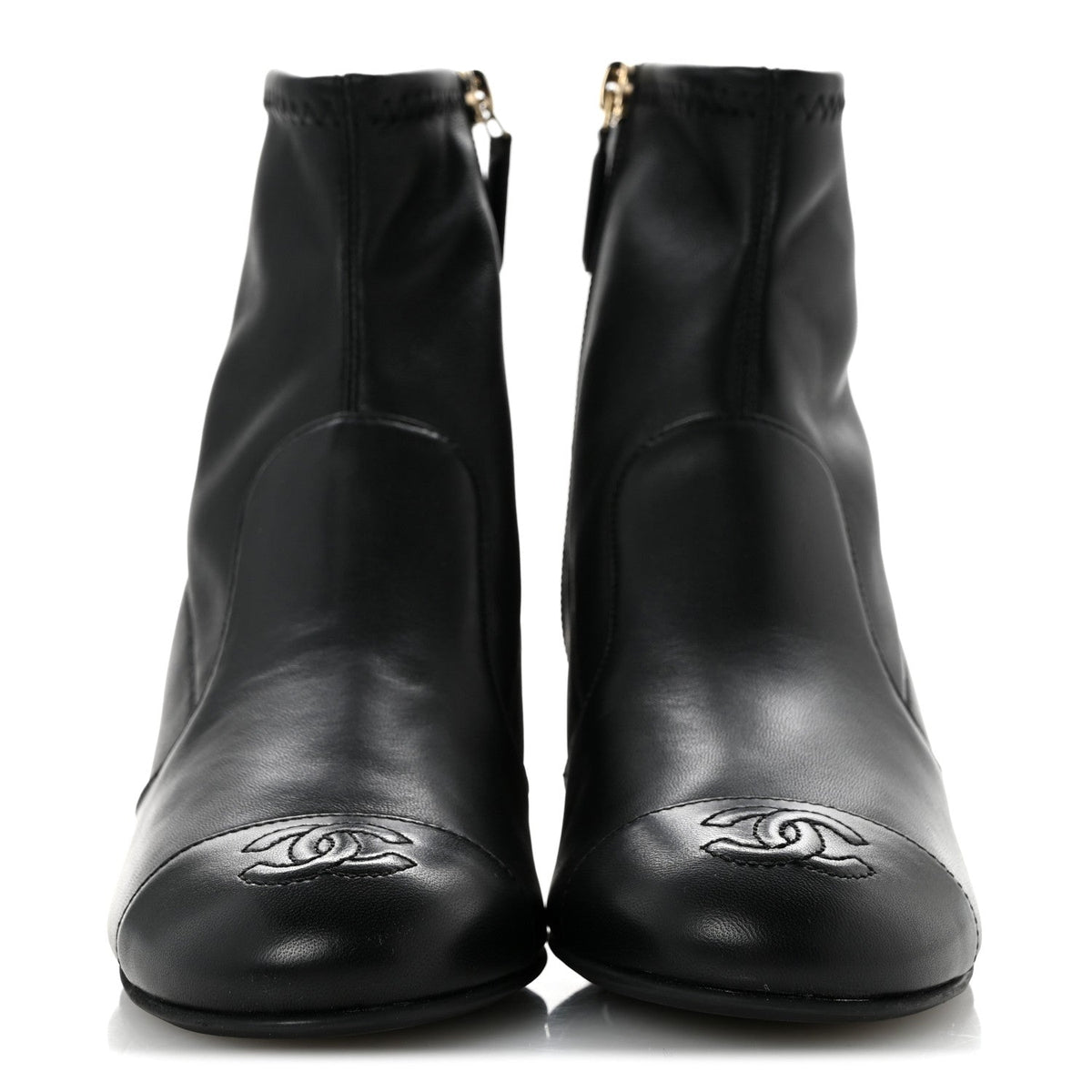 Chanel Stretch Lambskin Women's Cap Toe CC Uniform Short Boots 35 Black