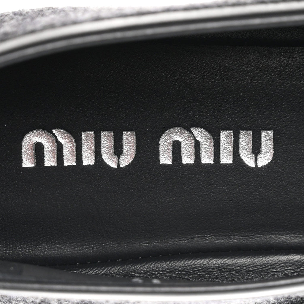 Miu Miu Virgin Wool Nappa Women's Buckle Ballerina Flats 39 Antracite
