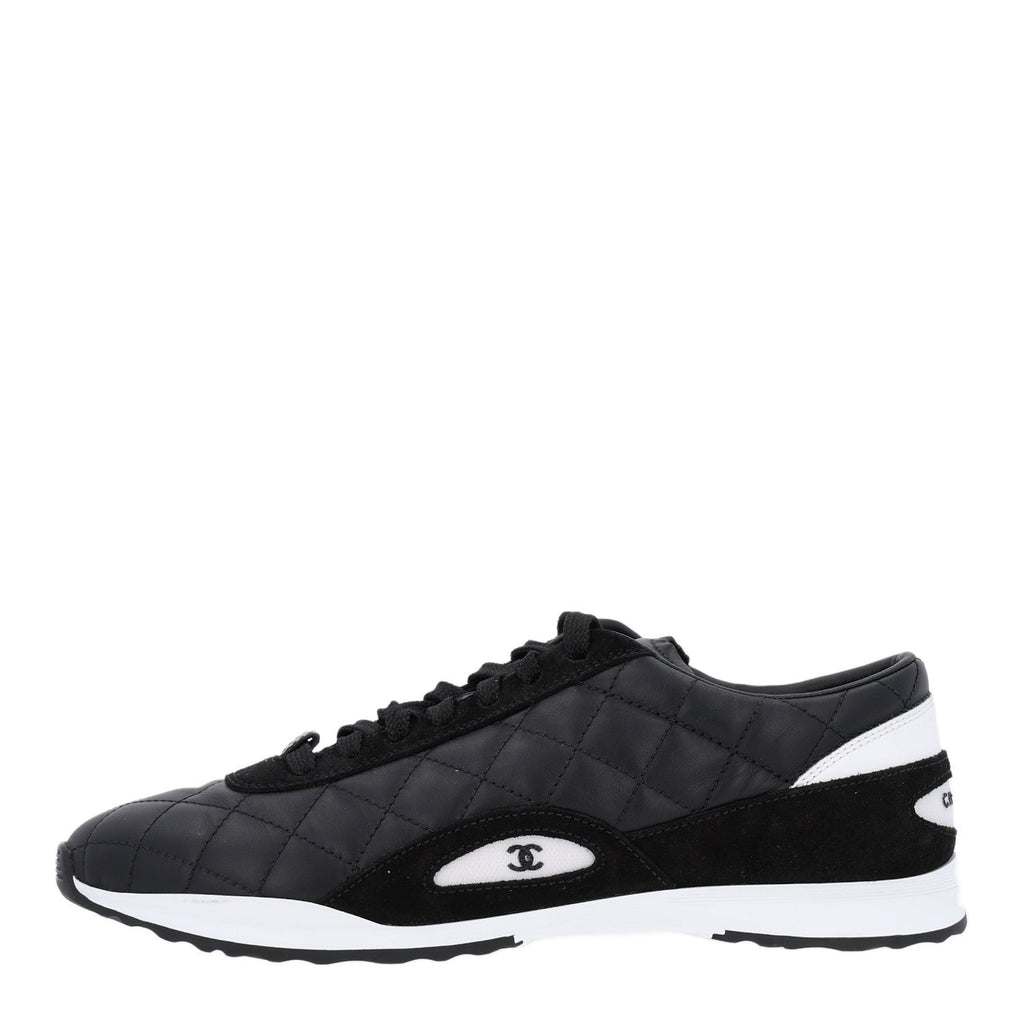 Chanel Suede Calfskin Quilted Women's Sneakers 36.5 Black