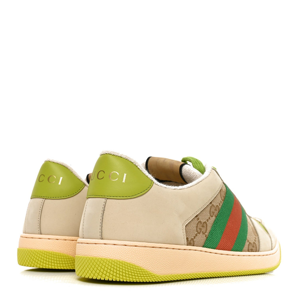 Gucci Nubuck Monogram Web Men's Screener Sneakers 9 Beige Green Multicolor