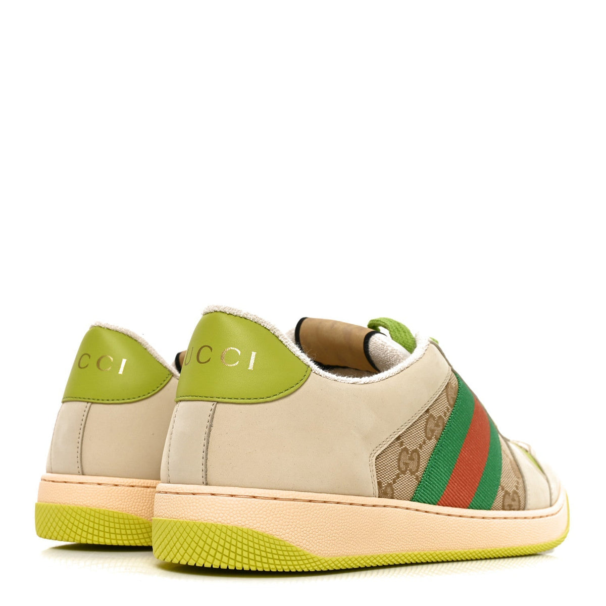 Gucci Nubuck Monogram Web Men's Screener Sneakers 9 Beige Green Multicolor