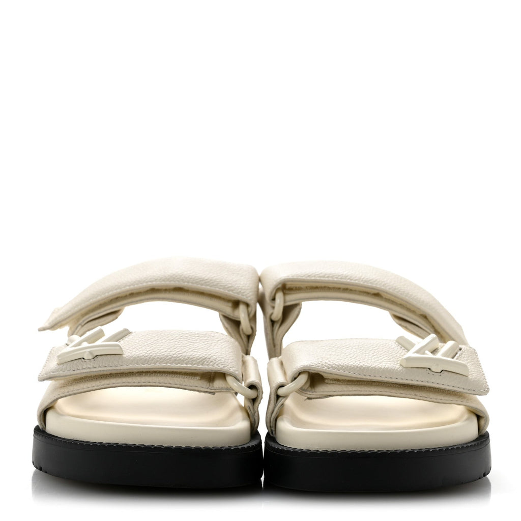 Louis Vuitton Grained Calfskin Women's Sunset Comfort Flat Sandals 36 Light Beige