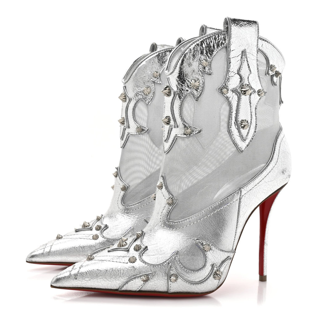 Christian Louboutin Metallic Calfskin Women's Bootytiang 100 Boots 37 Silver